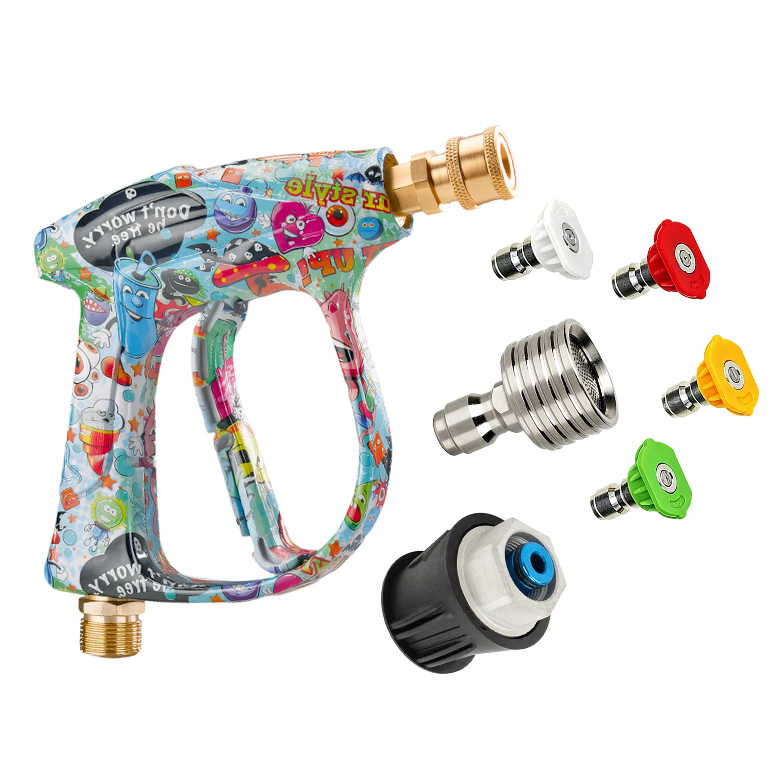 New Graffiti Car Wash Gun Set, Includes 4 Color Nozzles, Stainless Steel Spray Nozzle and Bosch Washer Adapter
New Graffiti Car Wash Gun Set, Includes 4 Color Nozzles, Stainless Steel Spray Nozzle and Bosch Washer Adapter