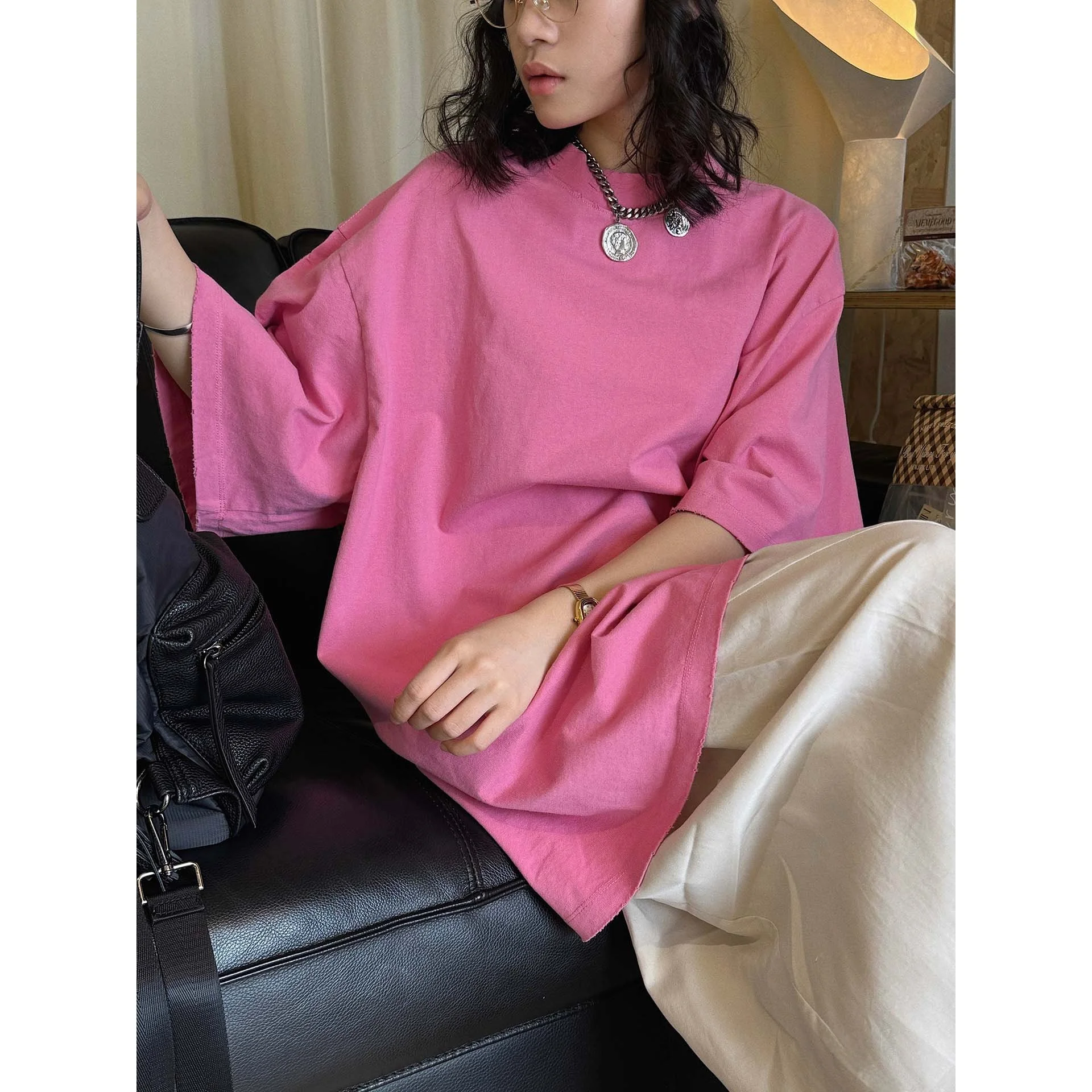 Oversize Loose Fit Pure Cotton Summer Sportswear T-Shirt Women's Blue Pink Hole Punchy Casual Style Short Sleeve round Neck
Oversize Loose Fit Pure Cotton Summer Sportswear T-Shirt Women's Blue Pink Hole Punchy Casual Style Short Sleeve round Neck
