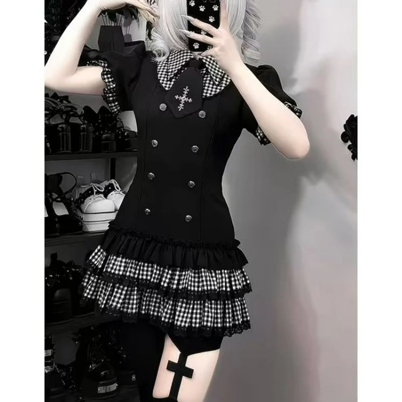 Japanese Gothic Y2k Lolita Style Dress Women Sweet Plaid Patchwork Tie Bow Button Shirt Dresses Female Female Party Mini Dresses
Japanese Gothic Y2k Lolita Style Dress Women Sweet Plaid Patchwork Tie Bow Button Shirt Dresses Female Female Party Mini Dresses