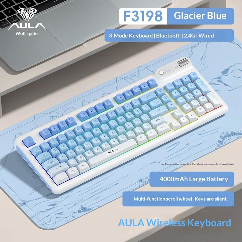 Беспроводная клавиатура AULA F3198 с тремя режимами подключения (Bluetooth, 2.4G, проводная), бесшумная, с механическим ощущением при наборе текста, аккумулятор 4000 мАч, для офиса, цвет Glacier Blue
Беспроводная клавиатура AULA F3198 с тремя режимами подключения (Bluetooth, 2.4G, проводная), бесшумная, с механическим ощущением при наборе текста, аккумулятор 4000 мАч, для офиса, цвет Glacier Blue