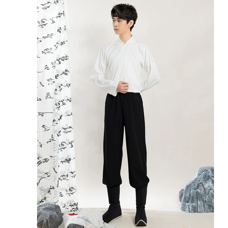 Modern Hanfu White Top And Black Pants Long Elastic Waist Trousers Dance Practice Wear Unisex Men Women Matching Performance
Modern Hanfu White Top And Black Pants Long Elastic Waist Trousers Dance Practice Wear Unisex Men Women Matching Performance
