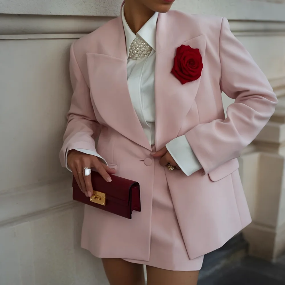 Women's Pink Blazer Dress Single Button Lapel Formal Office Suit 2 Pieces Jacket+Mini Skirt Elegant Banquet Wedding Party Outfit
Women's Pink Blazer Dress Single Button Lapel Formal Office Suit 2 Pieces Jacket+Mini Skirt Elegant Banquet Wedding Party Outfit