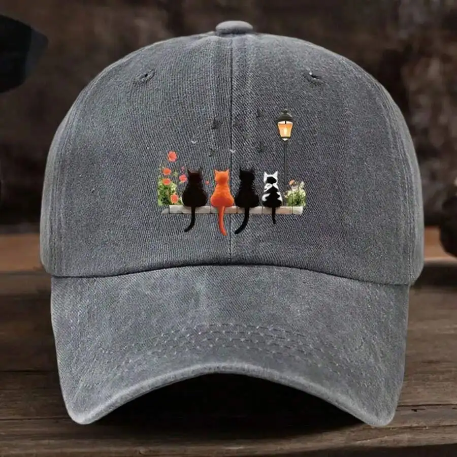 Dark Gray Baseball Cap With Embroidered Cats Floral Street Lamp Casual Daily Wear For Animal Lovers
Dark Gray Baseball Cap With Embroidered Cats Floral Street Lamp Casual Daily Wear For Animal Lovers