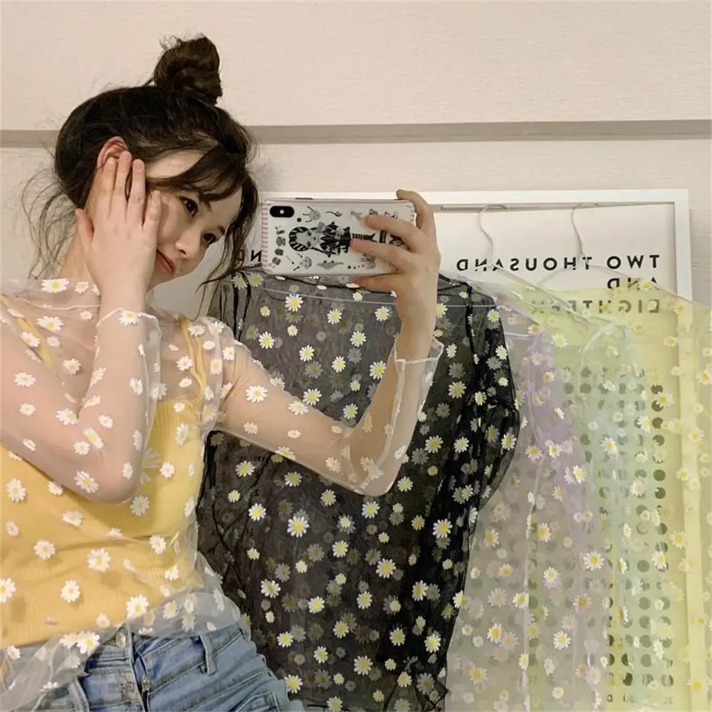 Daisy Print Mesh T-Shirts Perspective Long Sleeve Sunscreen Tops Basic Tops See-Through Transparent Tops Casual Summer
Daisy Print Mesh T-Shirts Perspective Long Sleeve Sunscreen Tops Basic Tops See-Through Transparent Tops Casual Summer