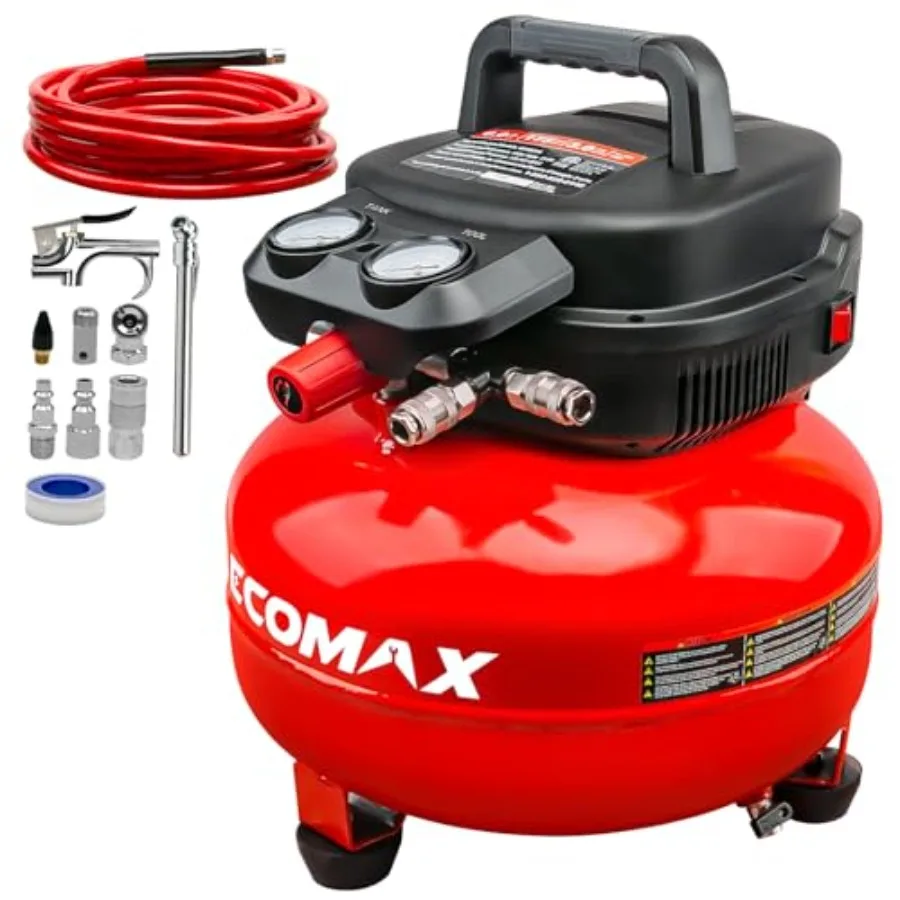 Air Compressor for Home Workshop Use, Steel Pancake Tank, Black, 6-Gallon Capacity with 175 PSI Max Pressure and 10-Piece Acces
Air Compressor for Home Workshop Use, Steel Pancake Tank, Black, 6-Gallon Capacity with 175 PSI Max Pressure and 10-Piece Acces