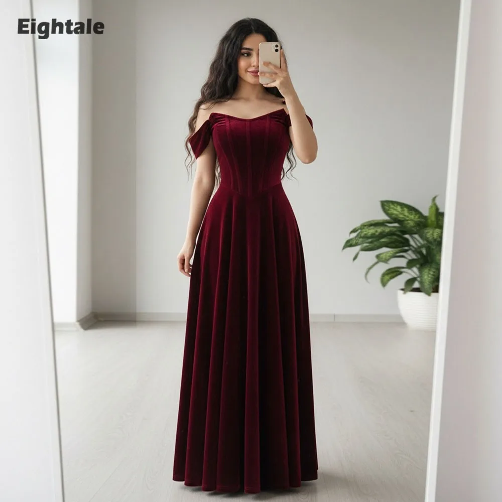 Eightale Velvet Evening Dress for Wedding Party Customized off the Shoulder Burgundy Lace Up A-Line Arabic Prom Gowns
Eightale Velvet Evening Dress for Wedding Party Customized off the Shoulder Burgundy Lace Up A-Line Arabic Prom Gowns