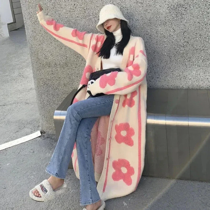 Streetwear Long Knitted Cardigan Women Flower Print Sweater Coat Thick Oversized Knitwear Korean Jumpers Outerwear Tops
Streetwear Long Knitted Cardigan Women Flower Print Sweater Coat Thick Oversized Knitwear Korean Jumpers Outerwear Tops