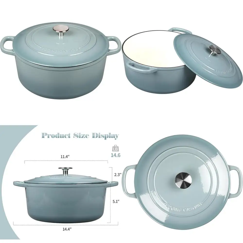 7 Quart Cast Iron Dutch Oven with Dual Handles for Bread Baking and Cooking, Enamel Coated, Seasalt Finish, Ideal for Everyday U
7 Quart Cast Iron Dutch Oven with Dual Handles for Bread Baking and Cooking, Enamel Coated, Seasalt Finish, Ideal for Everyday U