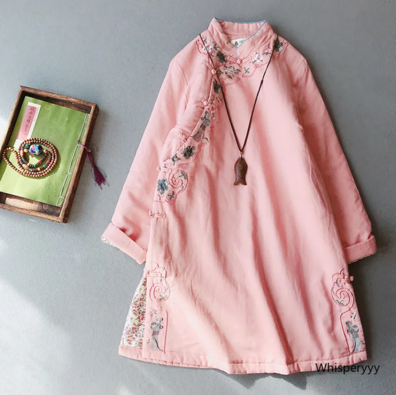 Retro Embroidered Cotton Clothes Women's Chinese Mid-length Dress Padded Jacket Traditional
Retro Embroidered Cotton Clothes Women's Chinese Mid-length Dress Padded Jacket Traditional