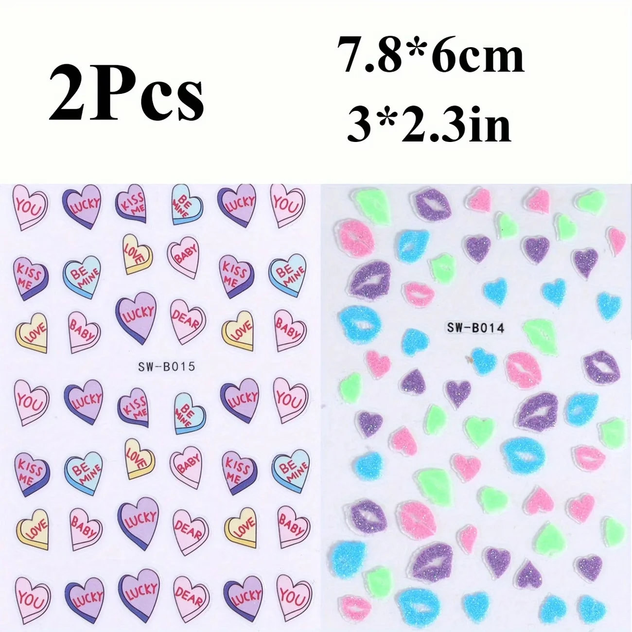 2pcs Heart & Letter Nail Art Stickers – Romantic Valentine’s Day 3D Glitter Nail Decals with Sexy Lip Design
2pcs Heart & Letter Nail Art Stickers – Romantic Valentine’s Day 3D Glitter Nail Decals with Sexy Lip Design