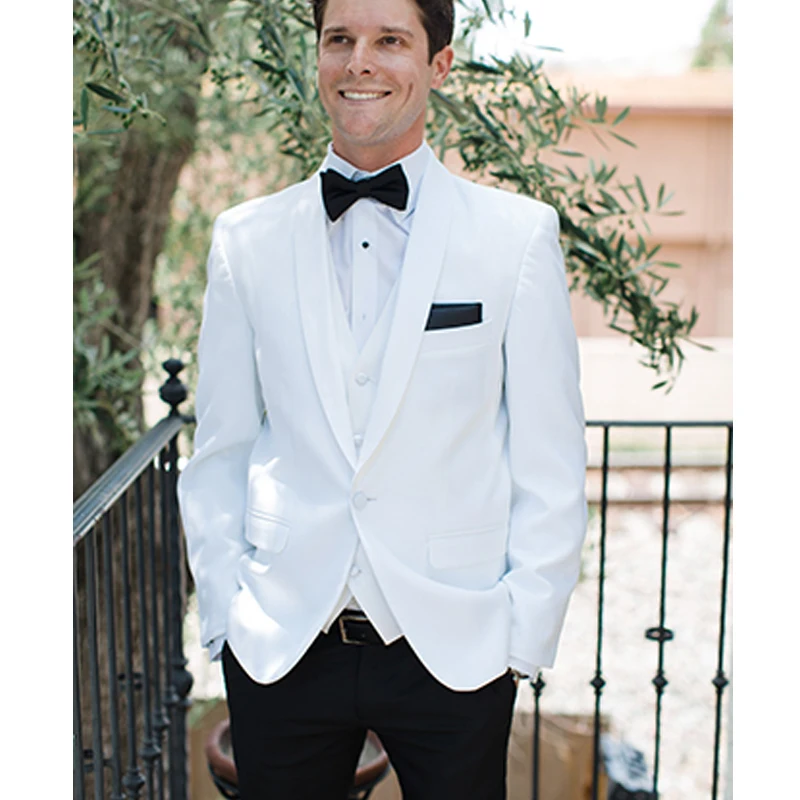 White Groom Tuxedo for Groom Prom with Black Pants Shawl Lapel Slim Fit Formal Men Suits Male Fashion Costume Waistcoat 2024
White Groom Tuxedo for Groom Prom with Black Pants Shawl Lapel Slim Fit Formal Men Suits Male Fashion Costume Waistcoat 2024