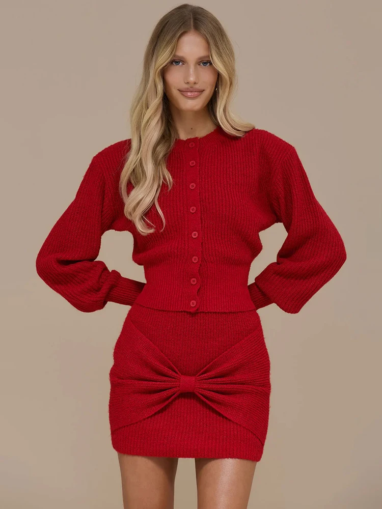 Blifanbo Knit Elegant Skirt Two Pieces Sets Women Single-breasted Long Sleeve Top And Ruched Slim Casual Matching Set Female New
Blifanbo Knit Elegant Skirt Two Pieces Sets Women Single-breasted Long Sleeve Top And Ruched Slim Casual Matching Set Female New