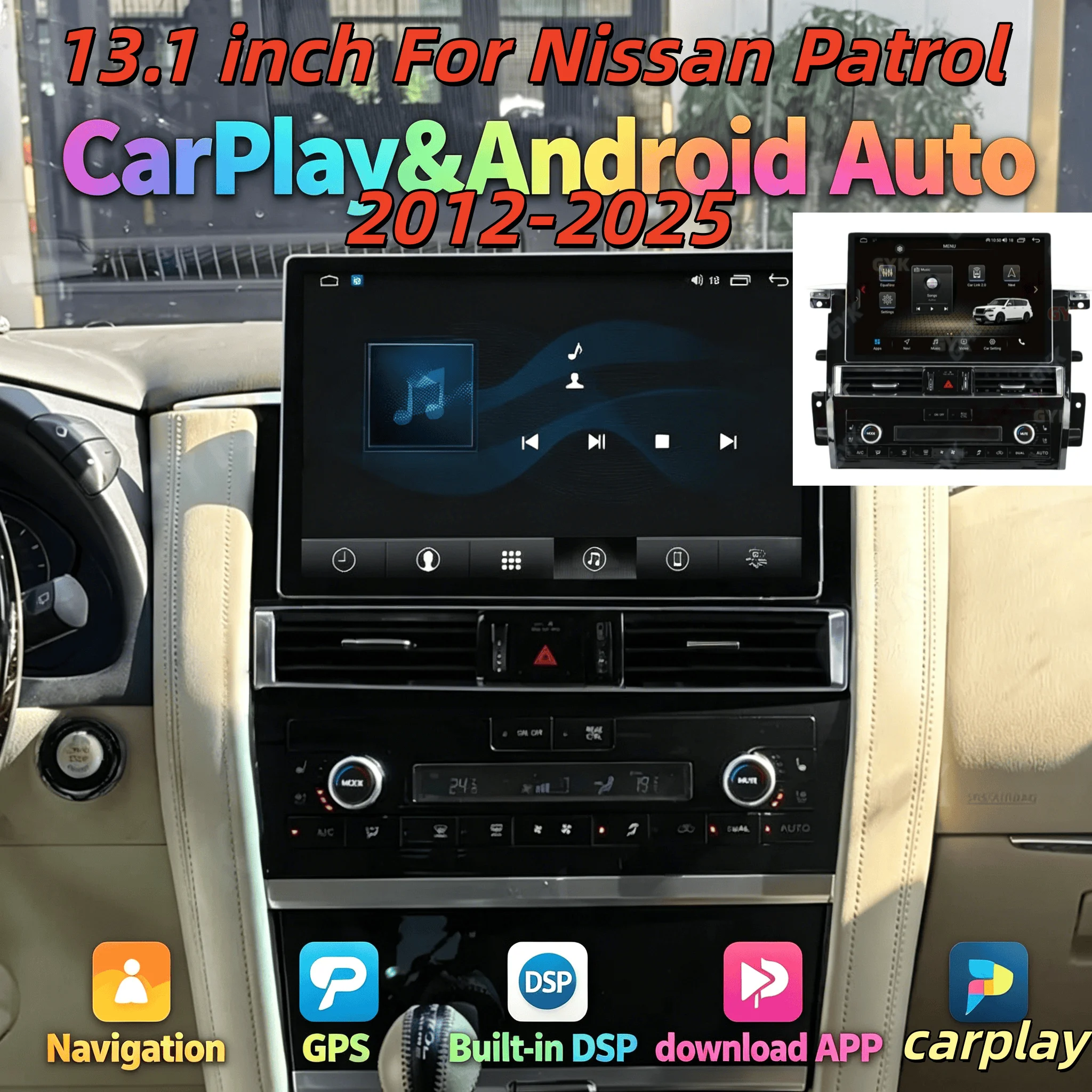 13.1" Carplay For Nissan Patrol Y62 2012-2025 Armada Navigation GPS Android Auto Stereo Multimedia Player AC Panel DSP Touch Scr
13.1" Carplay For Nissan Patrol Y62 2012-2025 Armada Navigation GPS Android Auto Stereo Multimedia Player AC Panel DSP Touch Scr