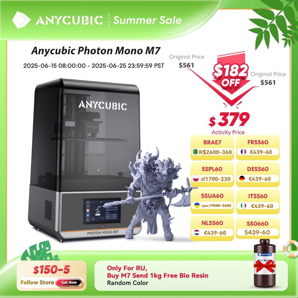 ANYCUBIC Photon Mono M7 14K MSLA 10 дюймов 14K ЖК-дисплей 3D-принтер Смола 3D-принтер Скорость печати до 150 мм/ч Размер 223*126*230 мм
ANYCUBIC Photon Mono M7 14K MSLA 10 дюймов 14K ЖК-дисплей 3D-принтер Смола 3D-принтер Скорость печати до 150 мм/ч Размер 223*126*230 мм