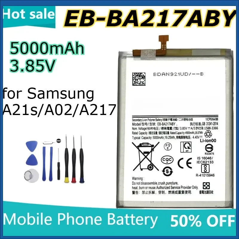 5000mAh 3.85V EB-BA217ABY Phone Batteries for Samsung A21S A02 A217 Rechargeable Large Capacity Lithium Battery
5000mAh 3.85V EB-BA217ABY Phone Batteries for Samsung A21S A02 A217 Rechargeable Large Capacity Lithium Battery