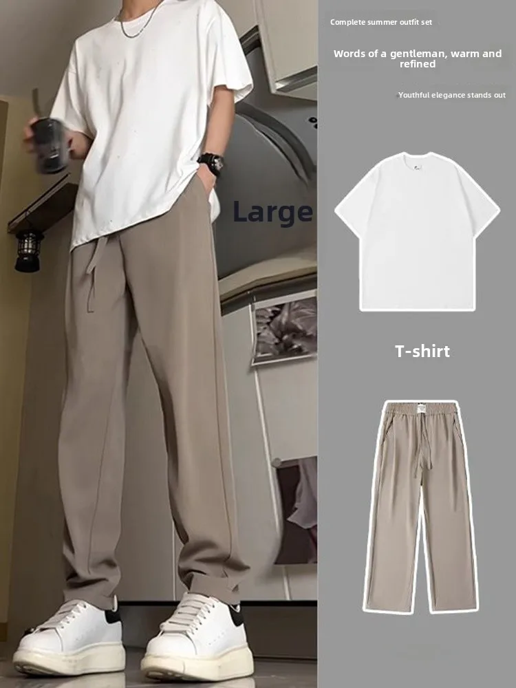 Men's Summer Ice Silk Casual Pants Loose Straight Leg mid High Waist Breathable Long Trousers Two Piece Set Youth Faion Brand
Men's Summer Ice Silk Casual Pants Loose Straight Leg mid High Waist Breathable Long Trousers Two Piece Set Youth Faion Brand