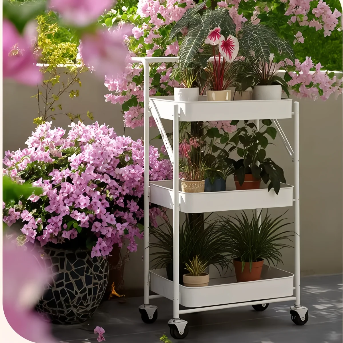 URluna 3-Tier Foldable Rolling Cart, Flower Stand with Wheels, Multi-Purpose Metal Stand for Kitchen, Bathroom
URluna 3-Tier Foldable Rolling Cart, Flower Stand with Wheels, Multi-Purpose Metal Stand for Kitchen, Bathroom