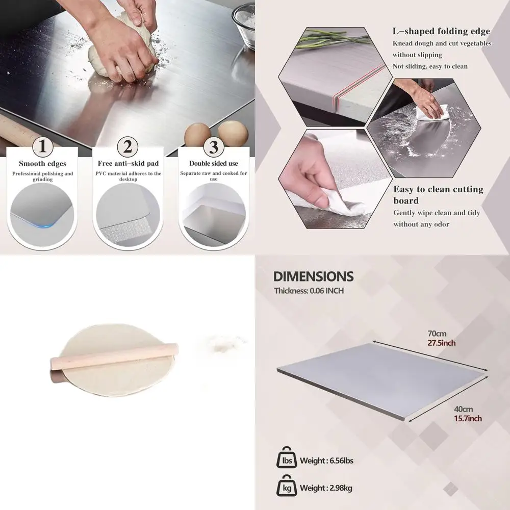 Double-Sided 304 Stainless Steel Kitchen Chopping Board - Perfect for Baking, Pasta, Pizza, Bread Making (15.7x27.5x0.06)
Double-Sided 304 Stainless Steel Kitchen Chopping Board - Perfect for Baking, Pasta, Pizza, Bread Making (15.7x27.5x0.06)