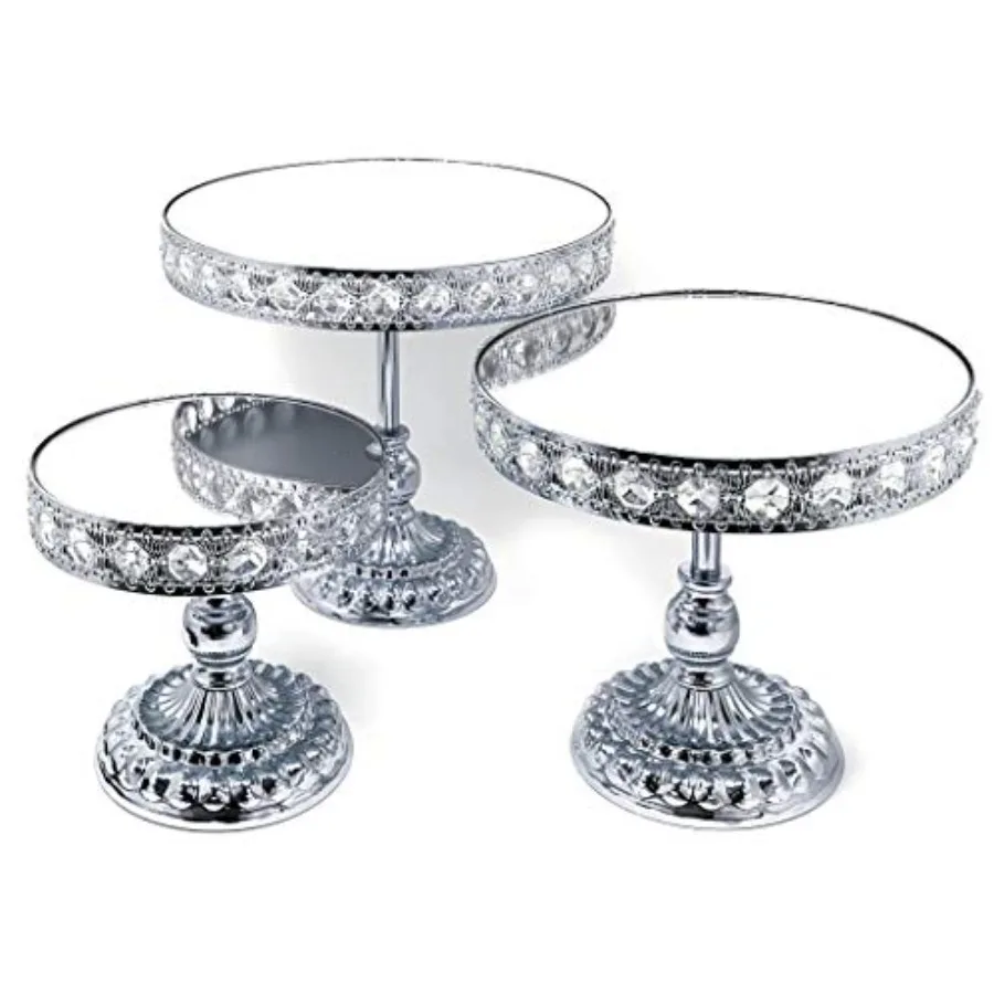 HD89209 3 Piece Set Crystal Silver Chrome Plated Cheese Dessert Cupcake Cake Stand with Mirror Plate Silver Round with Bases
HD89209 3 Piece Set Crystal Silver Chrome Plated Cheese Dessert Cupcake Cake Stand with Mirror Plate Silver Round with Bases