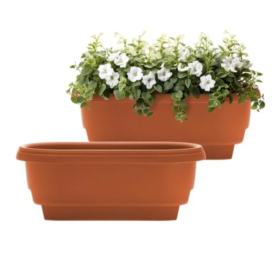 24" Plastic Deck Rail Planter, 9" H x 24" L x 12" W, Fits Rail Sizes Between 4.75 to 5.75" Wide, Terra Cotta, 2-Pack
24" Plastic Deck Rail Planter, 9" H x 24" L x 12" W, Fits Rail Sizes Between 4.75 to 5.75" Wide, Terra Cotta, 2-Pack