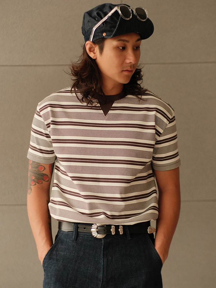 Slim Fit American Retro Striped ort Sve T-irt Breathable Cotton Youth Faion Summer Casual round Ne ort Length
Slim Fit American Retro Striped ort Sve T-irt Breathable Cotton Youth Faion Summer Casual round Ne ort Length