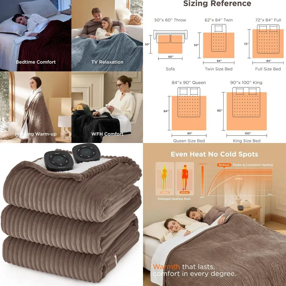 King Size Electric Blanket with Dual Controls, 10 Heat & Time Settings, 8-Hour Auto Off, Brown Flannel
King Size Electric Blanket with Dual Controls, 10 Heat & Time Settings, 8-Hour Auto Off, Brown Flannel