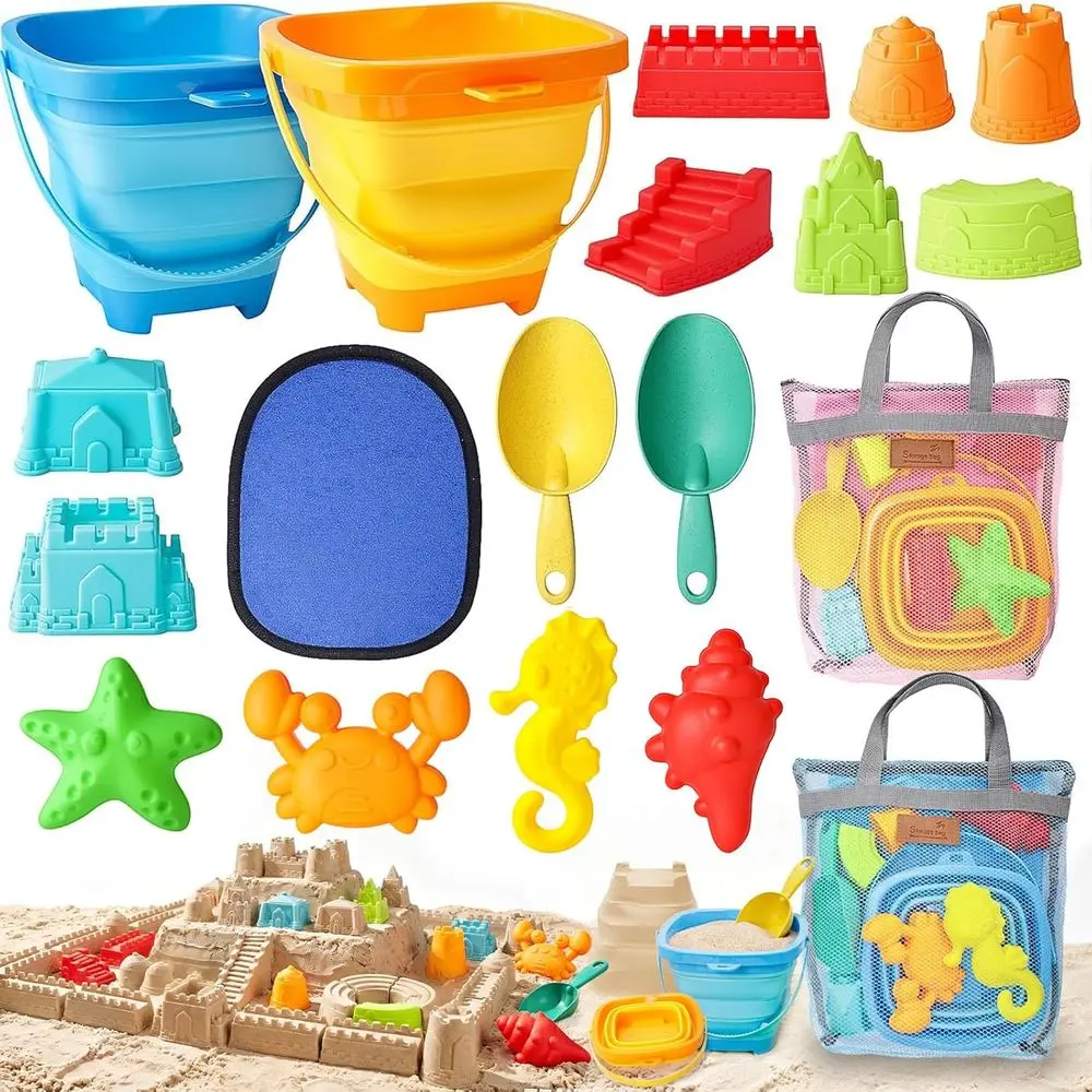 Collapsible Beach Toys Set for Kids with Sand Bucket, Shovels, Mesh Bag & Molds, 19-Piece Beach Essentials
Collapsible Beach Toys Set for Kids with Sand Bucket, Shovels, Mesh Bag & Molds, 19-Piece Beach Essentials