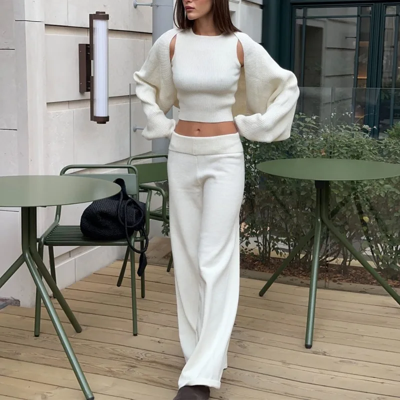Tsiisd Fashion Knit 2 Piece-Set Trousers Sets Women Sleeveless Crop Tank Top Cardigan Wide Leg Pants Sets Female Outfits 2026
Tsiisd Fashion Knit 2 Piece-Set Trousers Sets Women Sleeveless Crop Tank Top Cardigan Wide Leg Pants Sets Female Outfits 2026
