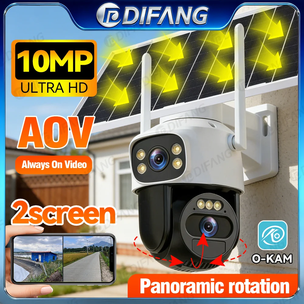 5K 10MP AOV Outdoor Solar Camera 4G Sim Card Dual Screens Battery Security Protection WiFi Solar CCTV Surveillance For Home/Farm
5K 10MP AOV Outdoor Solar Camera 4G Sim Card Dual Screens Battery Security Protection WiFi Solar CCTV Surveillance For Home/Farm