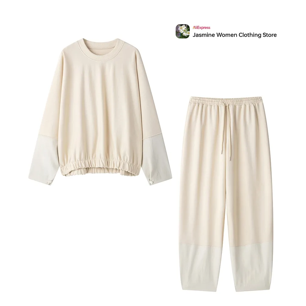 Women's Casual Combination Pants Suit O-Neck Batwing Sleeves Sweatshirt with Mixed Fabric Cuffs+Drawstring Pants with Fabric Hem
Women's Casual Combination Pants Suit O-Neck Batwing Sleeves Sweatshirt with Mixed Fabric Cuffs+Drawstring Pants with Fabric Hem