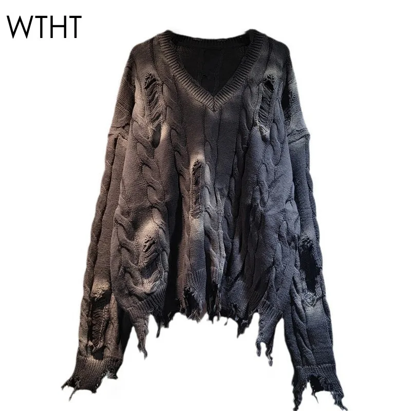 WTHT Vintage Gradient Irregular Hole Knitted Sweater For Women 2024 Winter O-neck Long Sleeves Pullovers Female Fashion 1LS381
WTHT Vintage Gradient Irregular Hole Knitted Sweater For Women 2024 Winter O-neck Long Sleeves Pullovers Female Fashion 1LS381