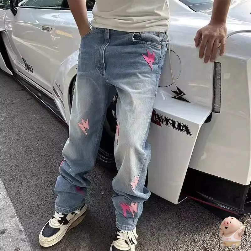 Top Version Pink Black Red Lightning PATCH Straight Leg Jeans Pants Men Women Oversized Joggers Trousers
Top Version Pink Black Red Lightning PATCH Straight Leg Jeans Pants Men Women Oversized Joggers Trousers