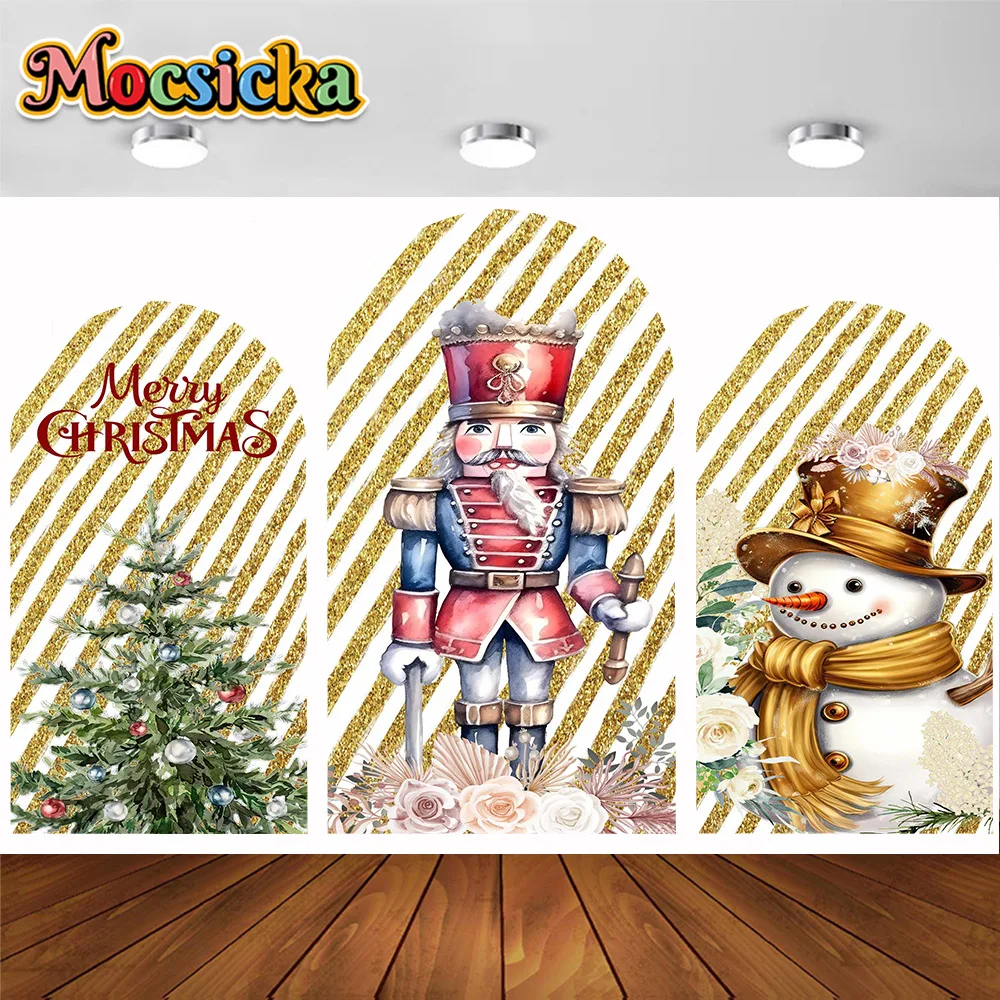 Gold Christmas Double Sided Arch Cover Photography Background Snowman Nutcracker Decoration Happy New Year Backdrops
Gold Christmas Double Sided Arch Cover Photography Background Snowman Nutcracker Decoration Happy New Year Backdrops