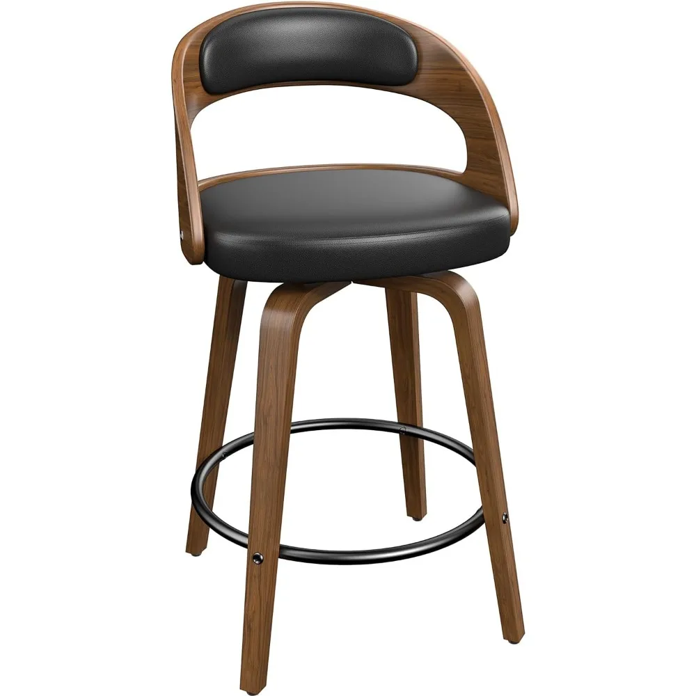 Swivel Bar Stools Set of 1, 26" Counter Height Bentwood Barstool, Mid-Century Modern PU Leather Upholstered Bar Chair with Back
Swivel Bar Stools Set of 1, 26" Counter Height Bentwood Barstool, Mid-Century Modern PU Leather Upholstered Bar Chair with Back