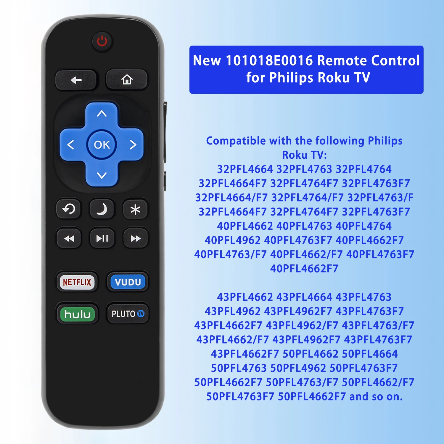 ZLRLMHY Remote Control Use for Roku/Philips TV Set-Top Box with Netflix Sling Hulu VUDU Button Replacement
ZLRLMHY Remote Control Use for Roku/Philips TV Set-Top Box with Netflix Sling Hulu VUDU Button Replacement
