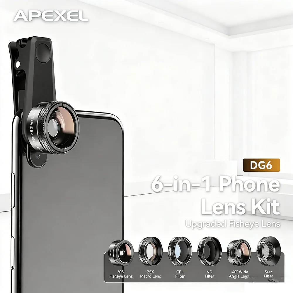 APEXEL 6-in-1 Phone Lens Kit HD Phone Camera Lens,Mobile Photoraphy Accessories For iPhone and Other Smartphones
APEXEL 6-in-1 Phone Lens Kit HD Phone Camera Lens,Mobile Photoraphy Accessories For iPhone and Other Smartphones