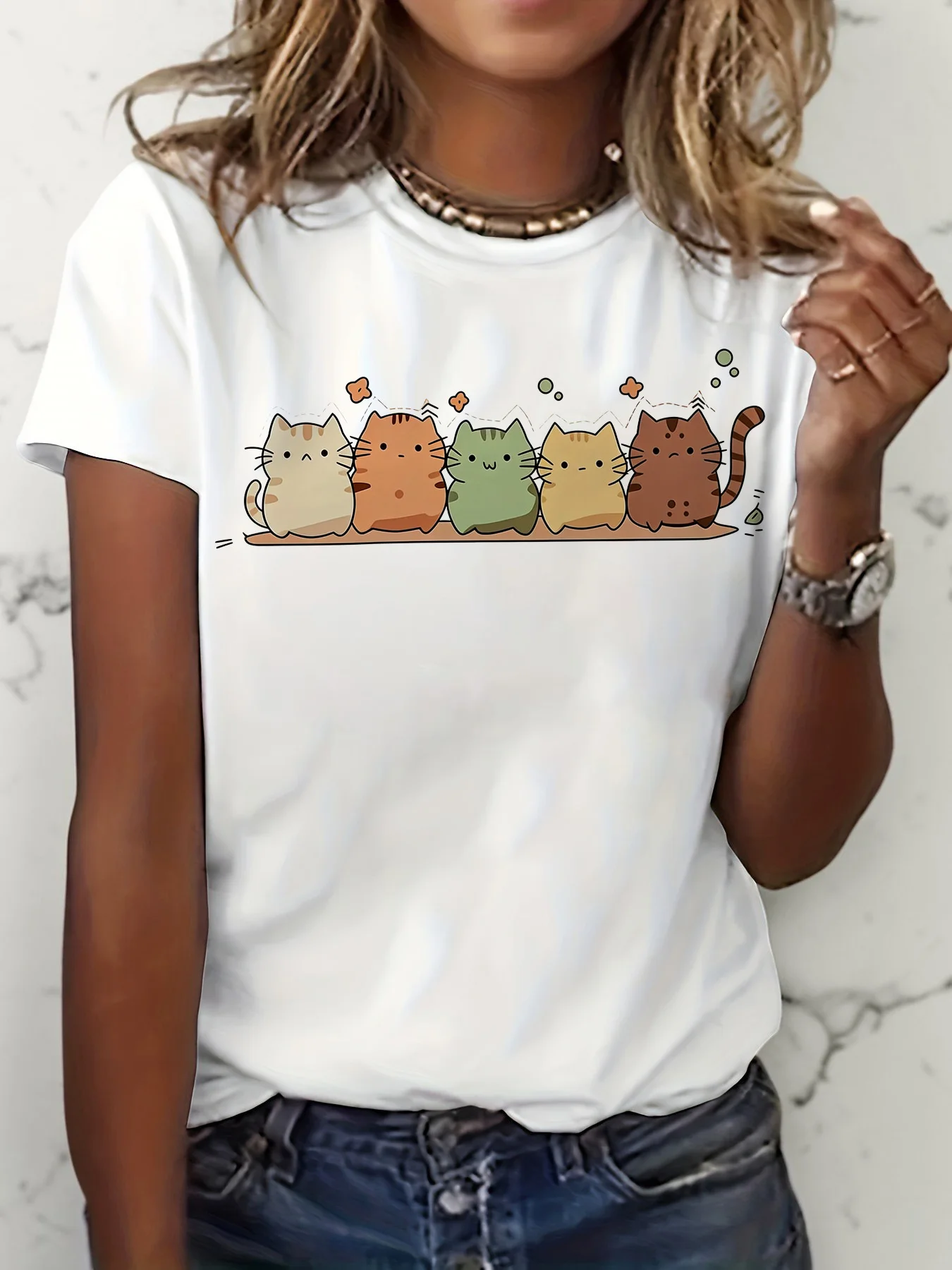 Women's Cute Kawaii Cat Group Print Short Sleeve T-Shirt Casual Crew Neck Cat Lover Graphic Tees
Women's Cute Kawaii Cat Group Print Short Sleeve T-Shirt Casual Crew Neck Cat Lover Graphic Tees