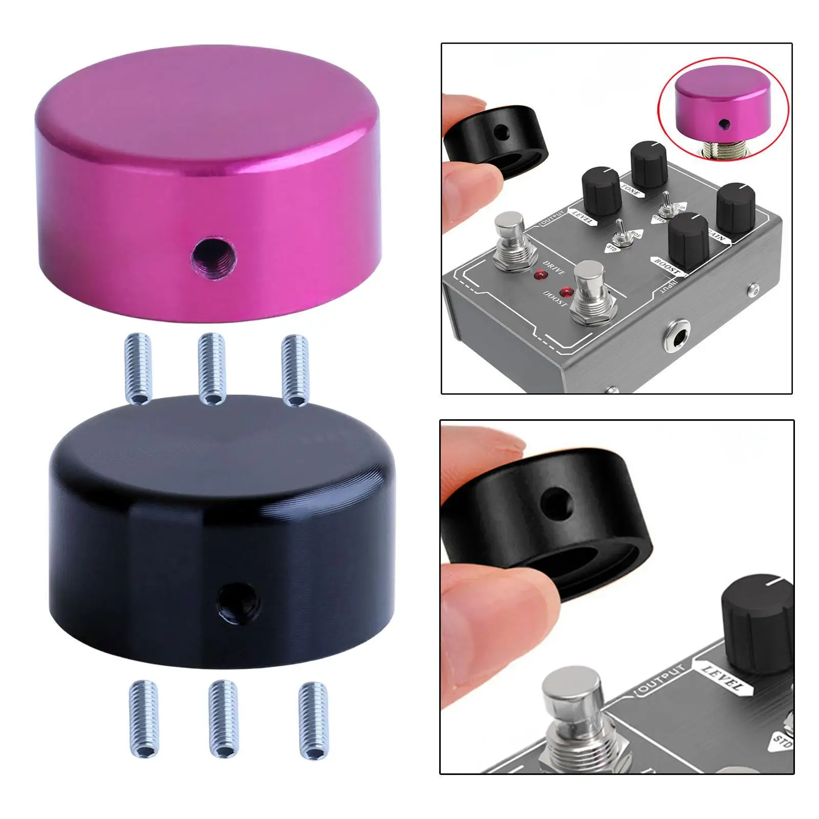 Guitar Metal Pedal Button Cap with Set Screws & Wrench Easy Installation Stomp Switch Pedal Box Foot Knob Protection Cap