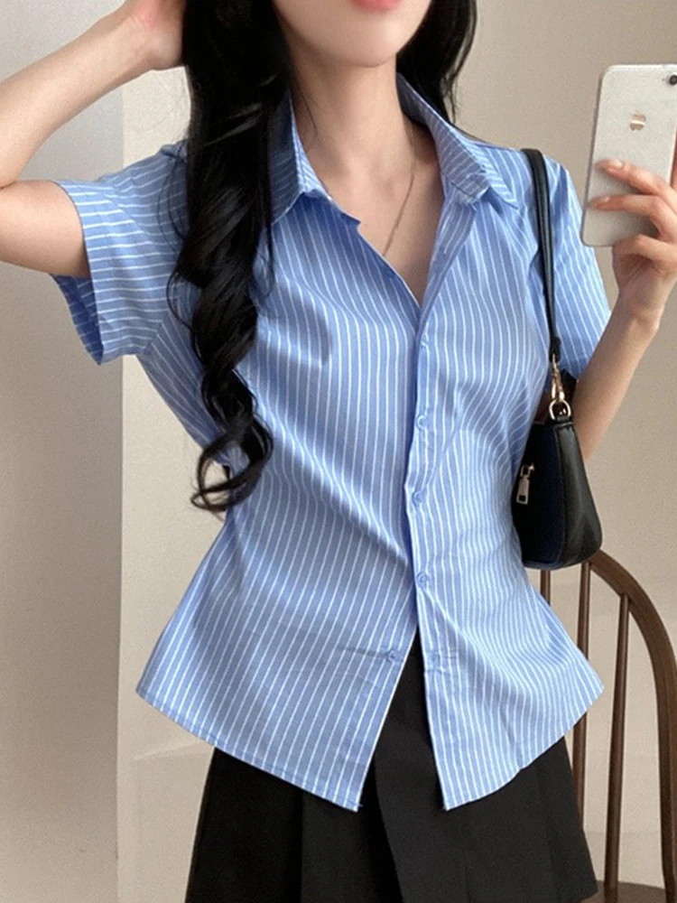 Zoki Slim Women Striped Shirt Korean Preppy Style Casual Short Sleeve Sweet Blouse Vintage Summer Female Elegant Retro Tops New
Zoki Slim Women Striped Shirt Korean Preppy Style Casual Short Sleeve Sweet Blouse Vintage Summer Female Elegant Retro Tops New