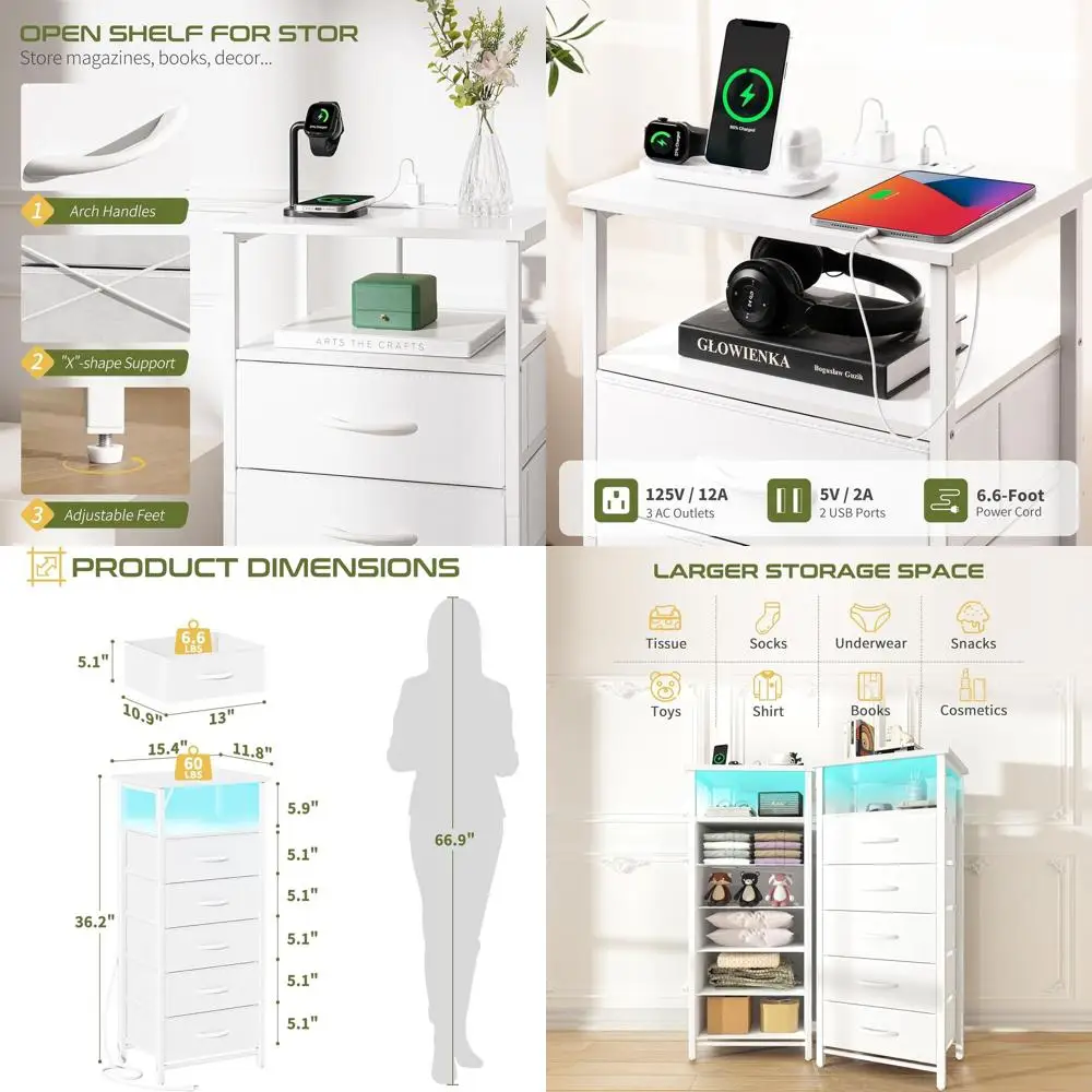 5-Drawer Bedroom Set, Tall Nightstand with USB Charging, Fabric Wardrobe with Storage Shelves, LED Nightstand Dresser, Bed Side
5-Drawer Bedroom Set, Tall Nightstand with USB Charging, Fabric Wardrobe with Storage Shelves, LED Nightstand Dresser, Bed Side
