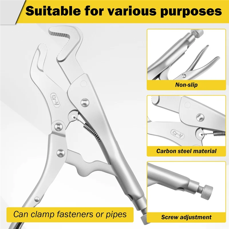 ABRS-Vice Grips Pliers Set, Curved Jaw Locking Pliers, Adjustable Solid Pipe Clip Repair Welding Pliers, Fast Release Grips
ABRS-Vice Grips Pliers Set, Curved Jaw Locking Pliers, Adjustable Solid Pipe Clip Repair Welding Pliers, Fast Release Grips