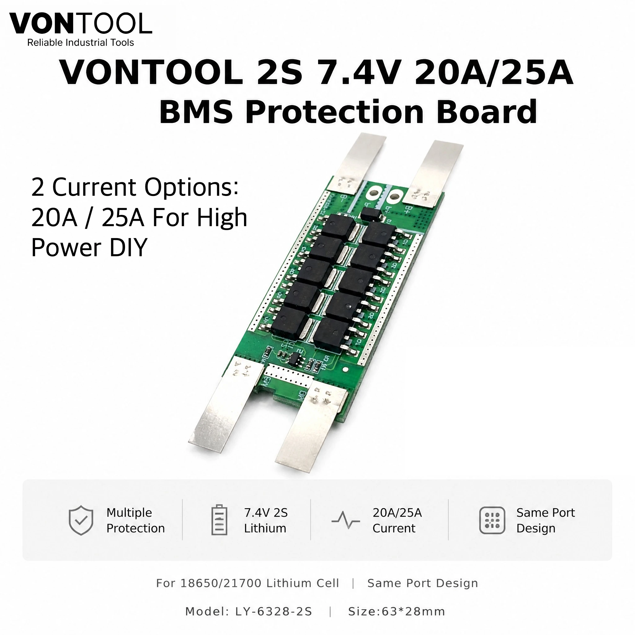 2S 7.4V 20A/25A BMS Battery Protection Board For 18650 21700 Lithium-ion Cell Balancing Charge Discharge Protection Module
2S 7.4V 20A/25A BMS Battery Protection Board For 18650 21700 Lithium-ion Cell Balancing Charge Discharge Protection Module