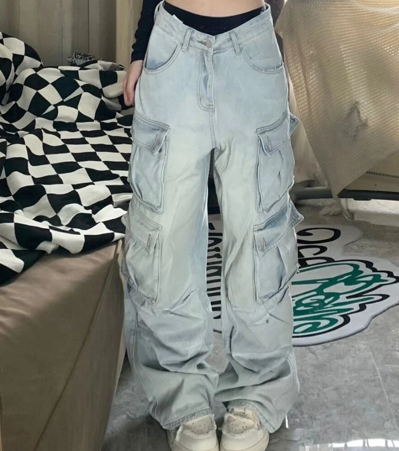 American High Street Personality Grunge Pockets Design Safari Style Pant Y2k Aesthetic Light Blue Stright Casual Women Trousers
American High Street Personality Grunge Pockets Design Safari Style Pant Y2k Aesthetic Light Blue Stright Casual Women Trousers