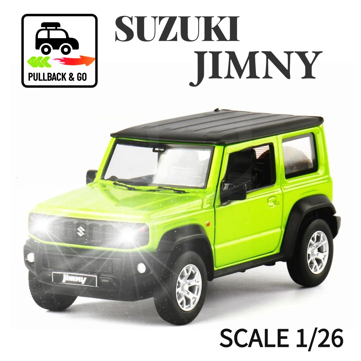 1:26 Suzuki Jimny Pullback Car Toy with Lights Engine Sound, BMW Audi Toyota Scale Diecast Car Model Replica Kid Boy Play Gift
1:26 Suzuki Jimny Pullback Car Toy with Lights Engine Sound, BMW Audi Toyota Scale Diecast Car Model Replica Kid Boy Play Gift
