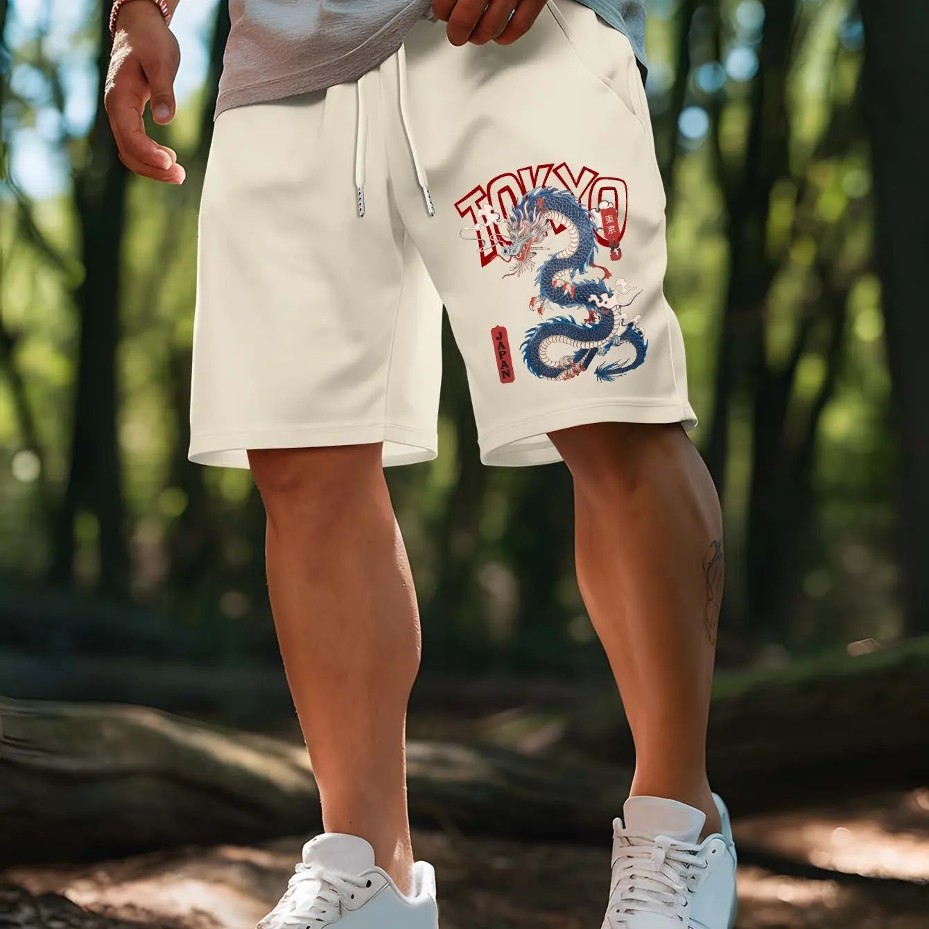 Men's Dragon Patterned Tokyo Letter Pattern Shorts with Waistband and Pockets, Summer Street Fashion Shorts
Men's Dragon Patterned Tokyo Letter Pattern Shorts with Waistband and Pockets, Summer Street Fashion Shorts