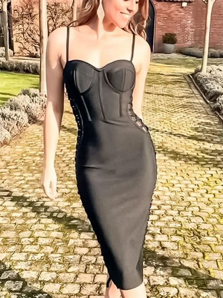 2024 Women's Cross Lacing Hollow Sexy Sleeveless Elastic Bodycon Tight Midi Bandage Dress Elegant Celebrity Party Fashion Dress
2024 Women's Cross Lacing Hollow Sexy Sleeveless Elastic Bodycon Tight Midi Bandage Dress Elegant Celebrity Party Fashion Dress