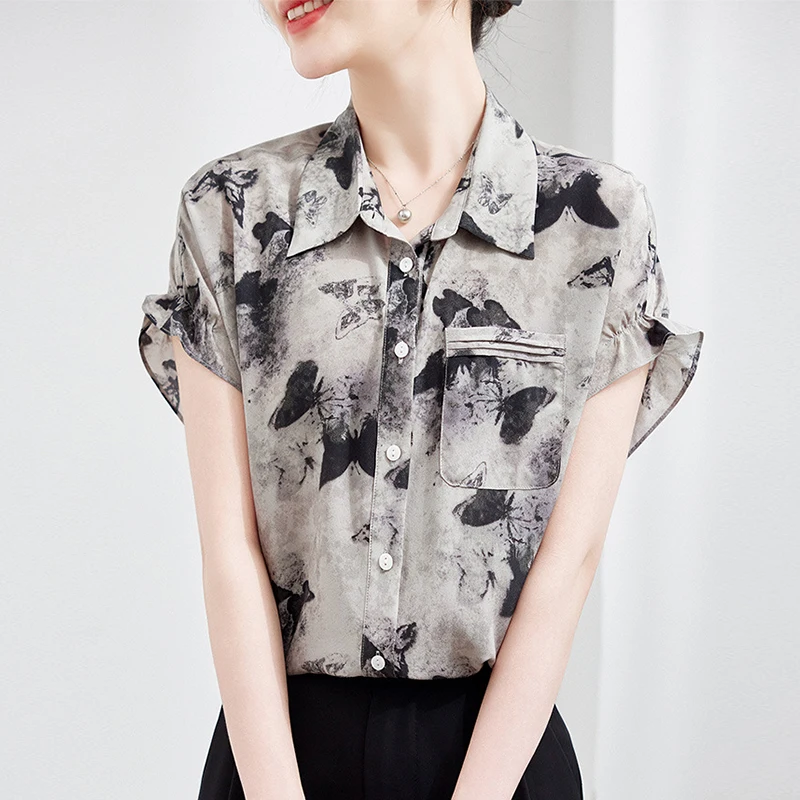 100% Real Silk Elegant Fashion Shirts Blouses for Women Summer Short Sleeve Women's Butterfly Print Blouse Woman Casual Shirt
100% Real Silk Elegant Fashion Shirts Blouses for Women Summer Short Sleeve Women's Butterfly Print Blouse Woman Casual Shirt
