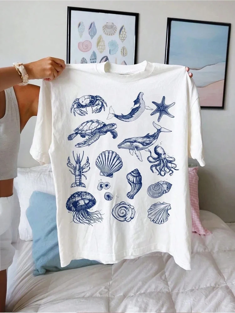 JHYF American Retro Vintage Fun Sea Creature Loose Short Sleeve T-Shirt Women's Street Style Oversize Cotton Summer Top
JHYF American Retro Vintage Fun Sea Creature Loose Short Sleeve T-Shirt Women's Street Style Oversize Cotton Summer Top