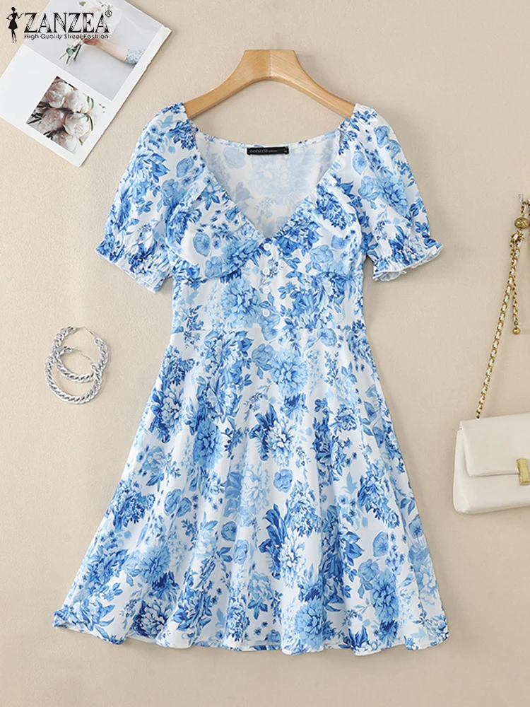 ZANZEA Plus Size Women's A-line Mini Dresses Bohemian Floral Printing Short Puff Sleeve V-Neck Corset Robes Femme Vacation Style
ZANZEA Plus Size Women's A-line Mini Dresses Bohemian Floral Printing Short Puff Sleeve V-Neck Corset Robes Femme Vacation Style
