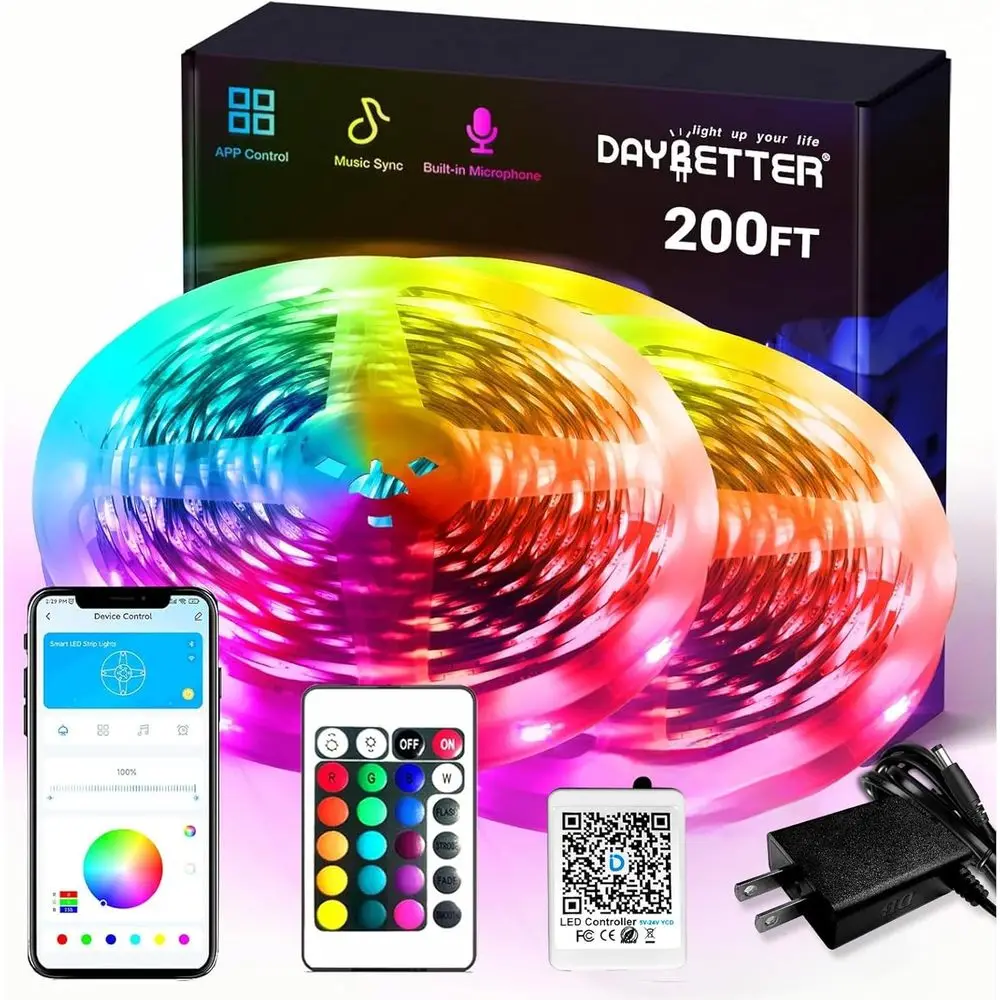 Умные светодиодные ленты RGB, 200 светодиодов, с управлением через приложение, многоцветные, для спальни или домашнего декора
Умные светодиодные ленты RGB, 200 светодиодов, с управлением через приложение, многоцветные, для спальни или домашнего декора